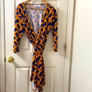 Blue and mustard just fab wrap dress